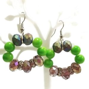 Green and purple beaded hoop earrings Halloween fall holiday